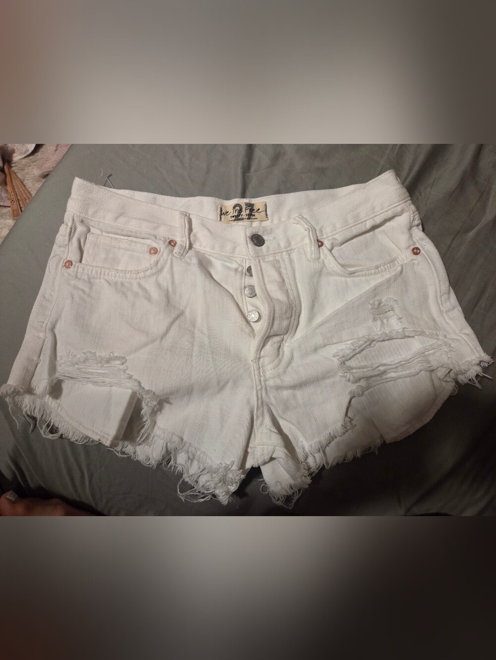 We The Free White Distressed Denim Shorts